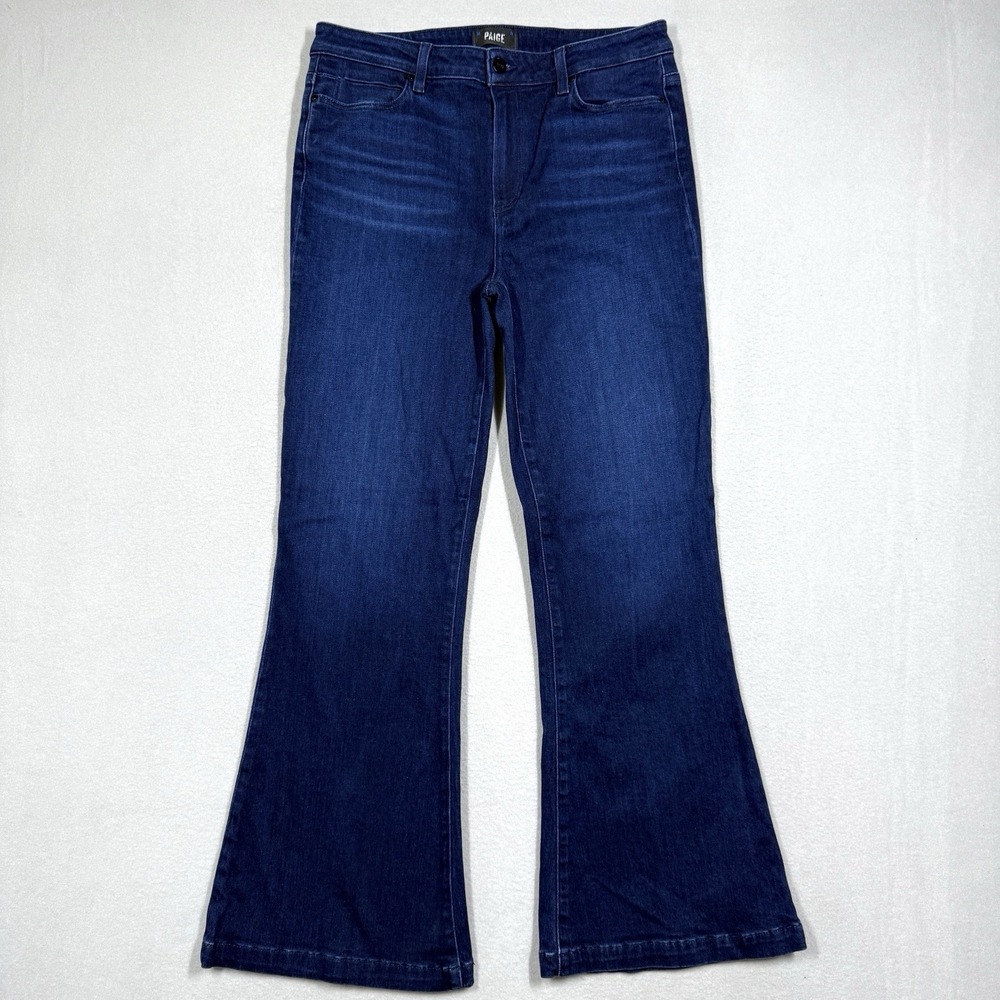 PAIGE Jeans Women 32 Genevieve High Rise Flare Blue Denim Dark Wash Stretch
